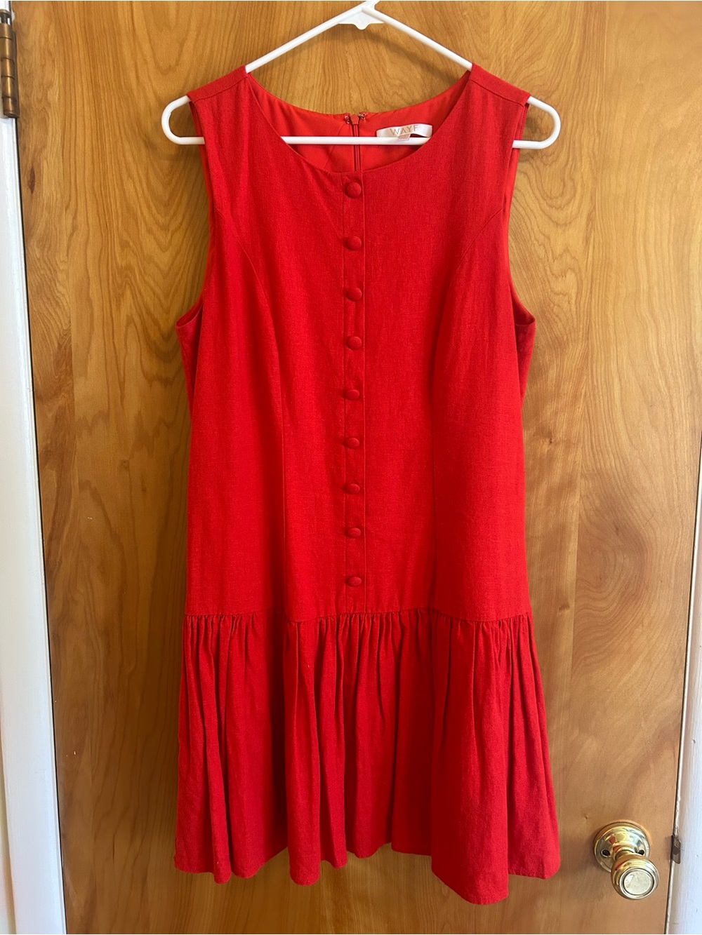 Wayf Sleeveless Red Button-Front Drop-Waist Dress